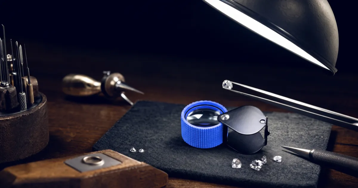 A jeweller inspecting a crystal under a loupe, showing the detail a CRISP website audit checks